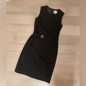 Calvin Klein Black Sleeveless Belted Sheath Dress